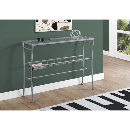 Monarch Specialties Accent Table - 42"L / Silver /Tempered Glass Hall Console I 2128